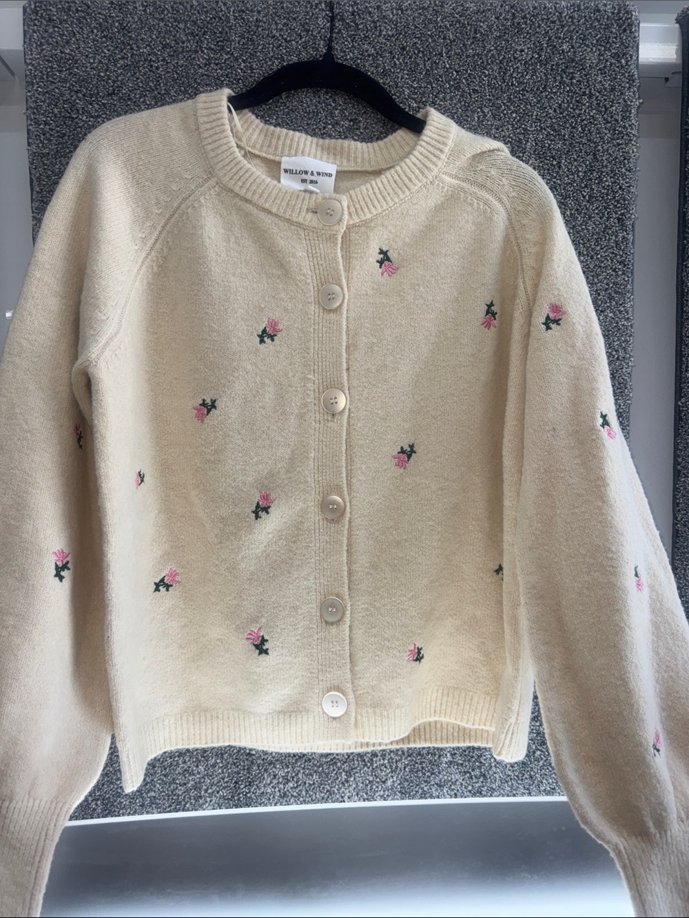 Cream Floral Embroidered Button-Up Cardigan Sweater - Picture 2 of 6